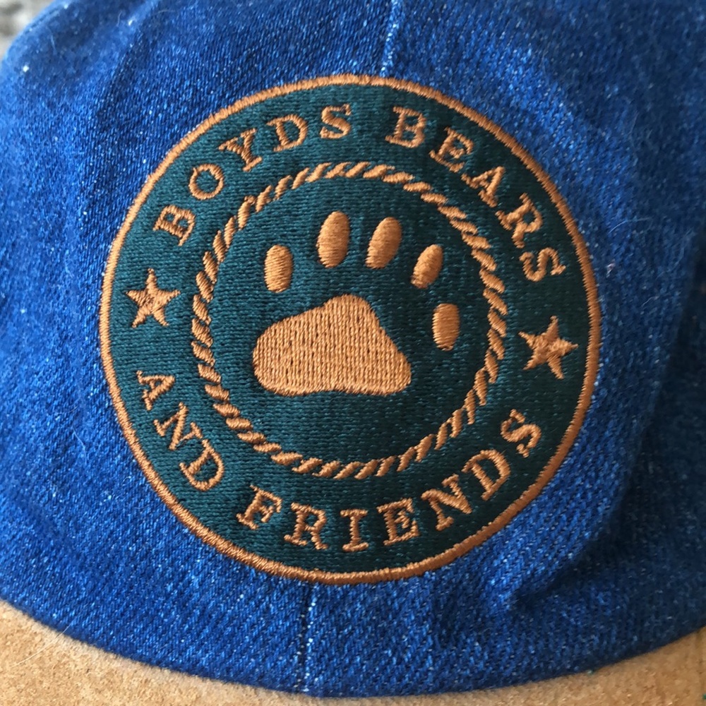 VINTAGE Boyds Bears And Friends Bearwear Denim/Suede Baseball Cap Adjustable Hat - Picture 3 of 7
